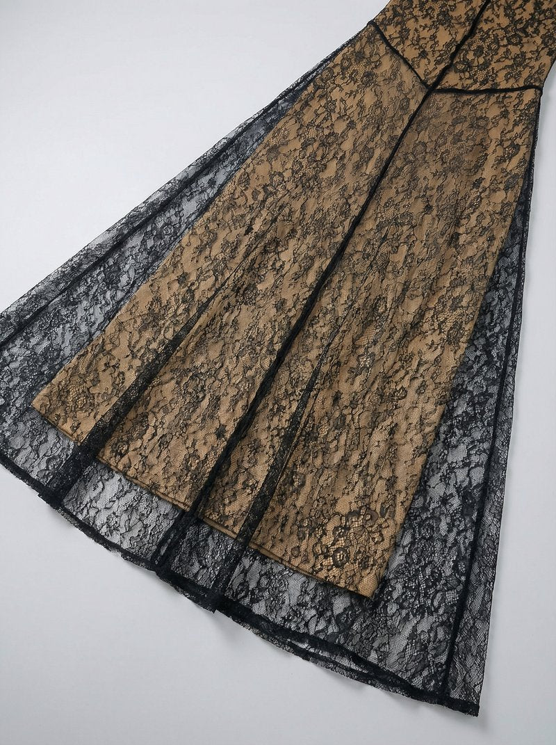 Black Lace Halter Maxi Dress H7089