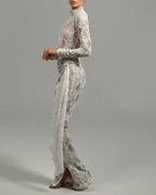 Black Lace Long Sleeve Bodysuit Set H6662