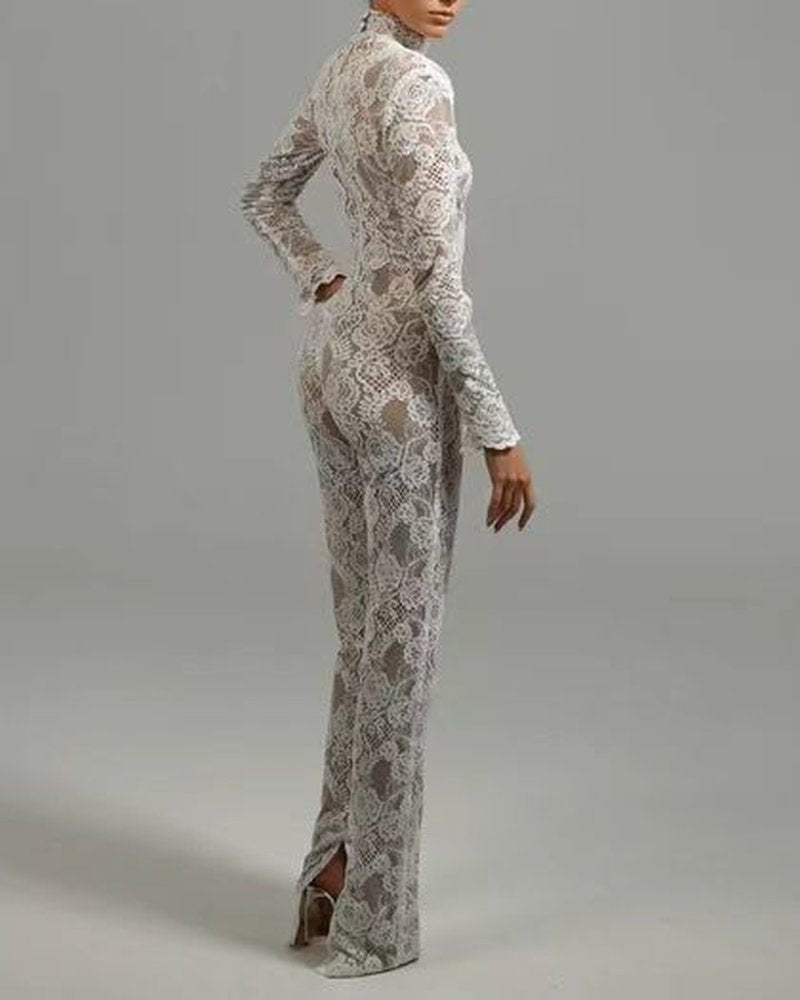 Black Lace Long Sleeve Bodysuit Set H6662