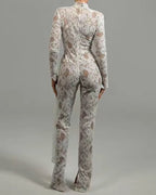 Black Lace Long Sleeve Bodysuit Set H6662