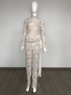 Black Lace Long Sleeve Bodysuit Set H6662
