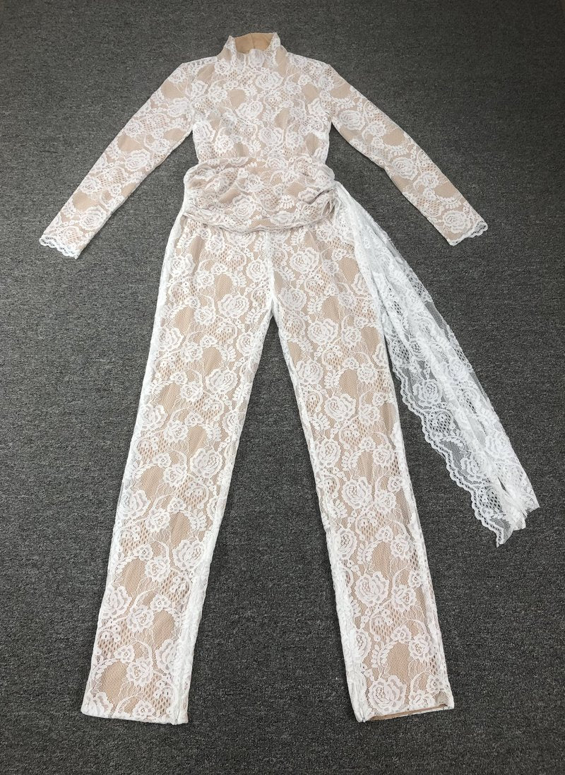 Black Lace Long Sleeve Bodysuit Set H6662