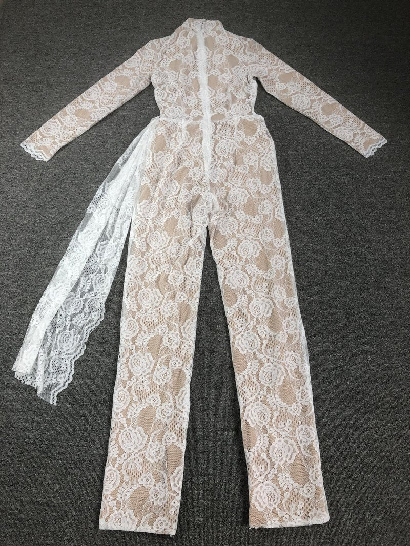 Black Lace Long Sleeve Bodysuit Set H6662