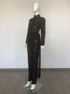 Black Lace Long Sleeve Bodysuit Set H6662