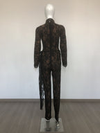Black Lace Long Sleeve Bodysuit Set H6662