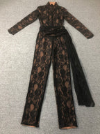Black Lace Long Sleeve Bodysuit Set H6662