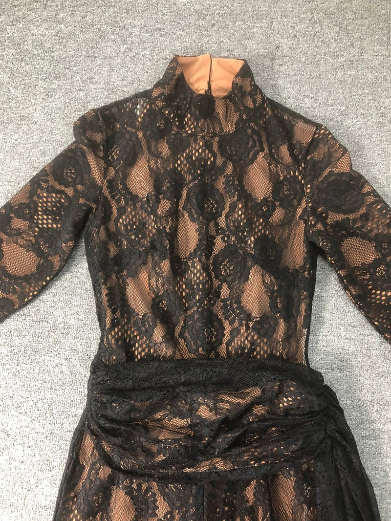 Black Lace Long Sleeve Bodysuit Set H6662