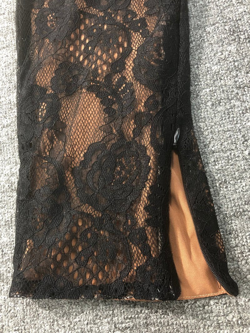 Black Lace Long Sleeve Bodysuit Set H6662