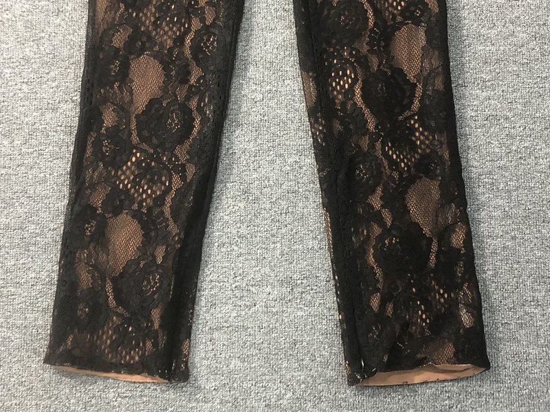 Black Lace Long Sleeve Bodysuit Set H6662