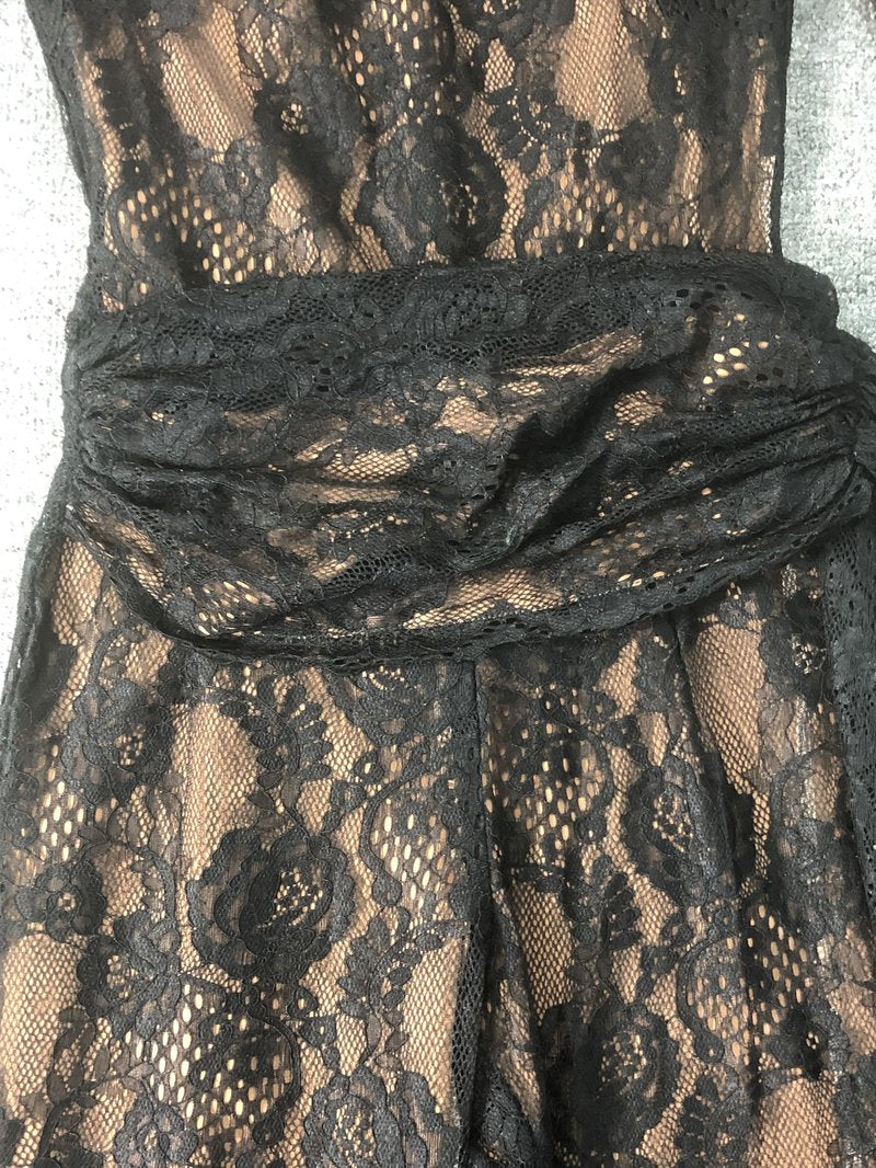 Black Lace Long Sleeve Bodysuit Set H6662