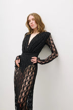 Black Lace Long Sleeve Maxi Dress H7036