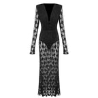 Black Lace Long Sleeve Maxi Dress H7036