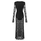 Black Lace Long Sleeve Maxi Dress H7036