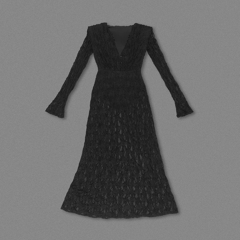 Black Lace Long Sleeve Maxi Dress H7036