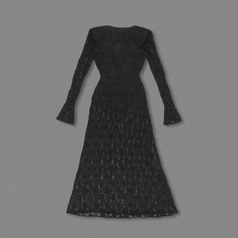 Black Lace Long Sleeve Maxi Dress H7036