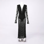 Black Lace Long Sleeve Maxi Dress H7036