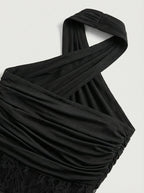 Black Lace Panel Halter Maxi Dress H7086