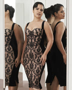 Black Lace Sheer Corset Midi Dress H5983