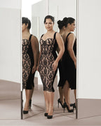 Black Lace Sheer Corset Midi Dress H5983