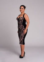 Black Lace Sheer Corset Midi Dress H5983