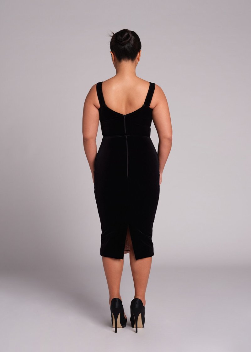 Black Lace Sheer Corset Midi Dress H5983