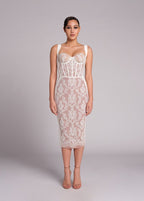 Black Lace Sheer Corset Midi Dress H5983