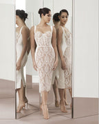 Black Lace Sheer Corset Midi Dress H5983