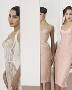 Black Lace Sheer Corset Midi Dress H5983