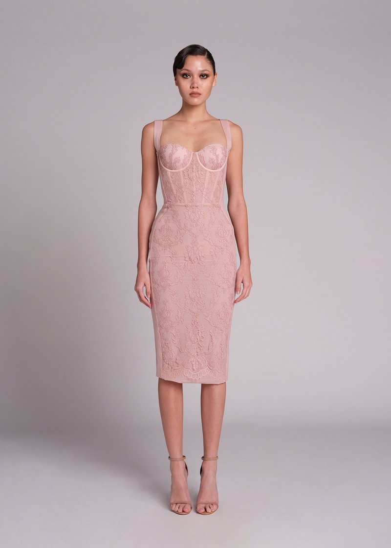 Black Lace Sheer Corset Midi Dress H5983
