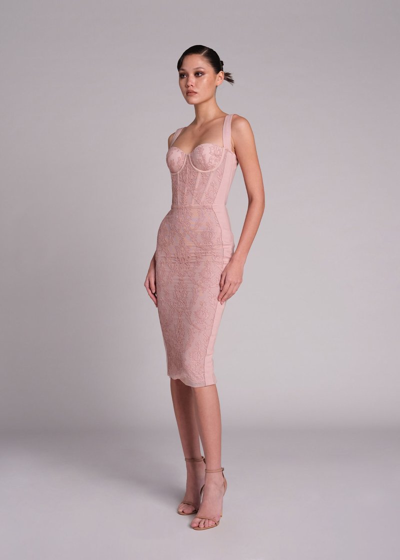 Black Lace Sheer Corset Midi Dress H5983