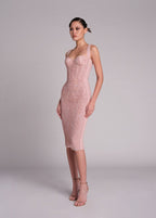 Black Lace Sheer Corset Midi Dress H5983