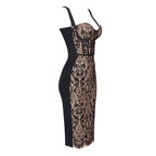 Black Lace Sheer Corset Midi Dress H5983