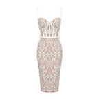 Black Lace Sheer Corset Midi Dress H5983