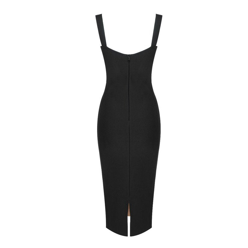 Black Lace Sheer Corset Midi Dress H5983