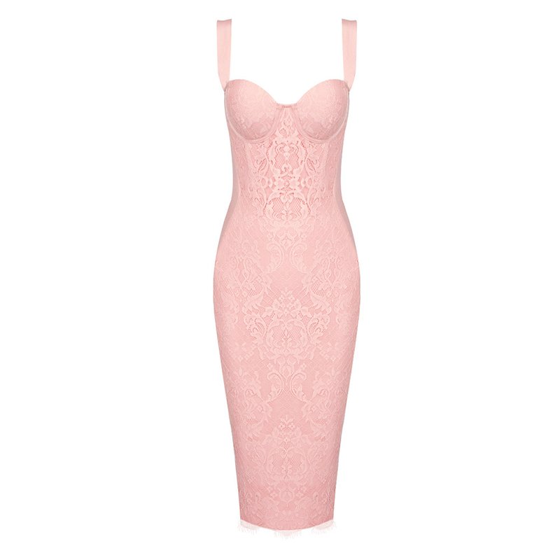 Black Lace Sheer Corset Midi Dress H5983