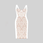 Black Lace Sheer Corset Midi Dress H5983