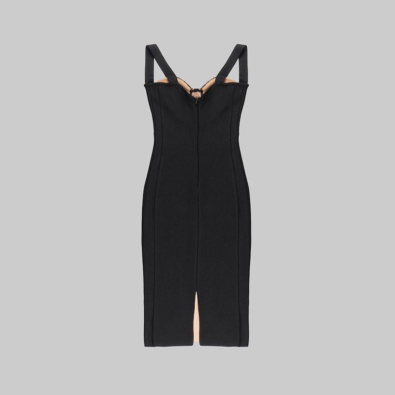 Black Lace Sheer Corset Midi Dress H5983