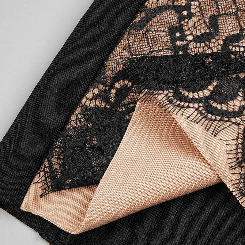 Black Lace Sheer Corset Midi Dress H5983