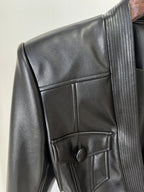 Black Leather Belted Military Jacket H6860