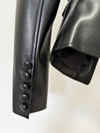 Black Leather Belted Military Jacket H6860
