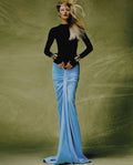 Black Long Sleeve Blue Ruched Maxi Dress H6003