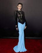 Black Long Sleeve Blue Ruched Maxi Dress H6003