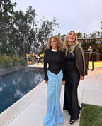 Black Long Sleeve Blue Ruched Maxi Dress H6003