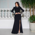 Black Long Sleeve Embellished Mermaid Gown H6576