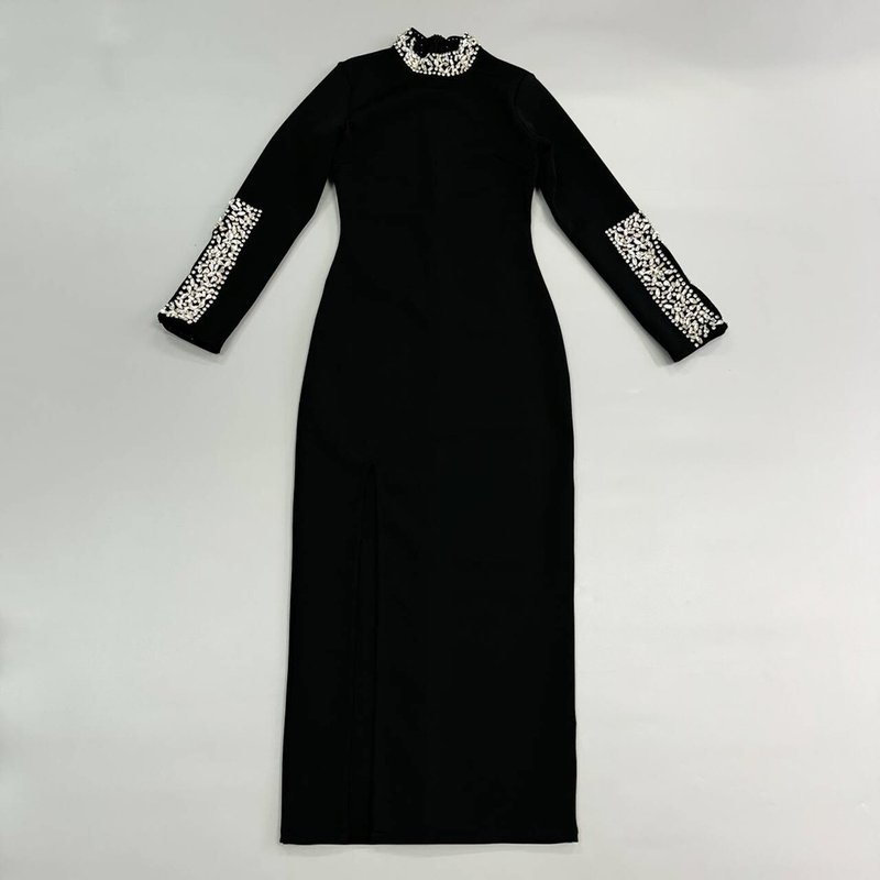 Black Long Sleeve Embellished Mermaid Gown H6576