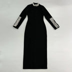 Black Long Sleeve Embellished Mermaid Gown H6576