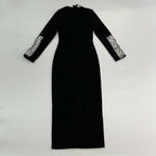 Black Long Sleeve Embellished Mermaid Gown H6576