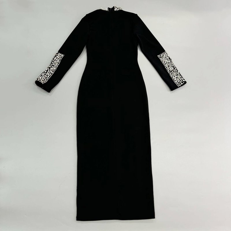 Black Long Sleeve Embellished Mermaid Gown H6576