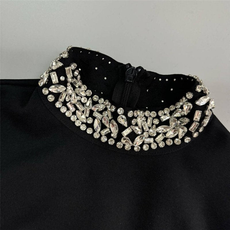 Black Long Sleeve Embellished Mermaid Gown H6576