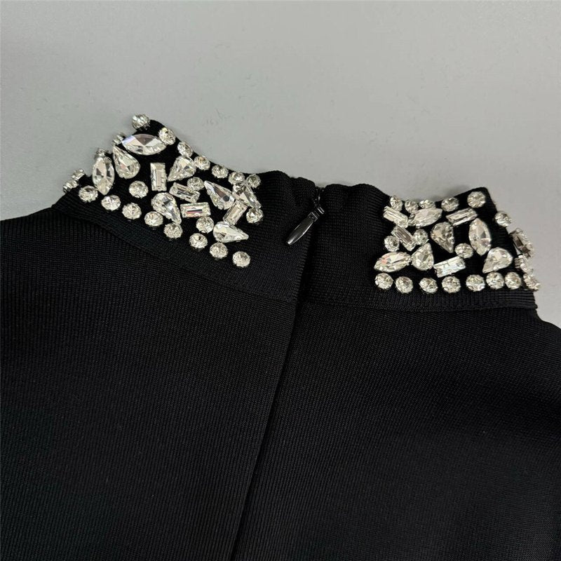 Black Long Sleeve Embellished Mermaid Gown H6576